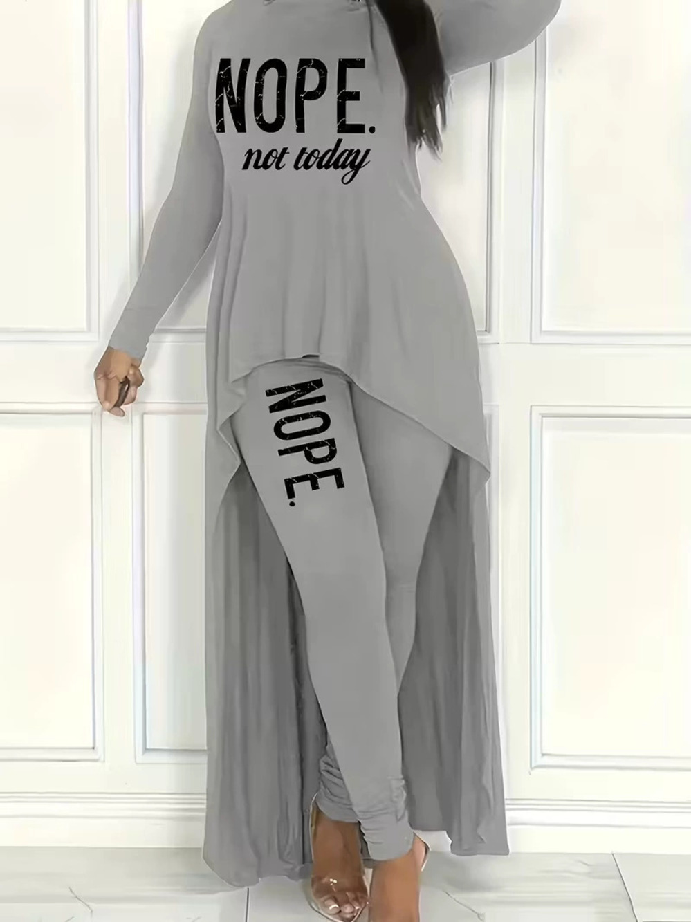 ZARA Autumn Winter Women Casual Letter Print Asymmetric Top Skinny Pants Set